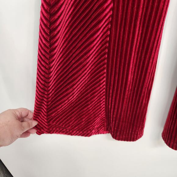Flying Tomato Red Velvet Flare Leg Ribbed Stripe Velour Disco Pants Women's L - Picture 5 of 7